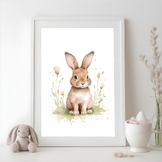 Children's Watercolor Poster Featuring Rabbit Animal - Wall art