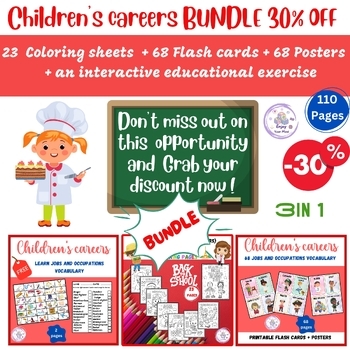Preview of Children's careers BUNDLE 30% OFF | Coloring pages  + Flash cards + Posters