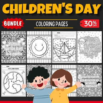 Preview of Children's day Coloring Pages sheets - Fun childrens day Activities - BUNDLE
