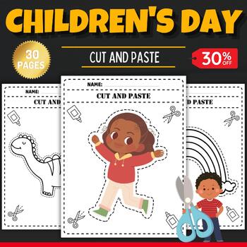 Preview of Children's day Cut And Paste Coloring Pages Sheets -Fun childrens day Activities