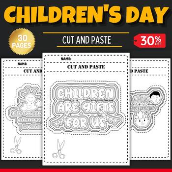 Preview of Children's day Cut And Paste Quotes Coloring Pages -Fun childrens day Activities