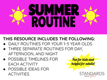 Preview of Children's summer routine for day time, afternoon, and night time 