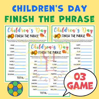 Preview of Childrens Day Finish the Phrase activity word problem crossword middle school