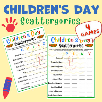 Preview of Childrens Day Scattergories game Puzzle riddle sight word middle high school 7th