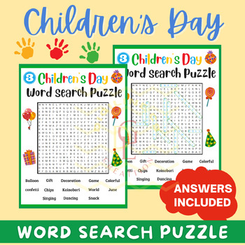 Preview of Childrens Day Word Search game sight Word problem middle early finishers 6th 7th