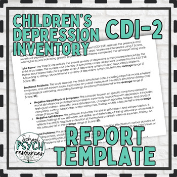 Preview of Childrens Depression Inventory CDI2 Report Template School Psych Special Ed SPED