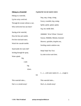 Preview of Children's Poetry (for two voices) - Hiking to a Waterfall