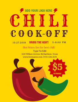 Preview of Chili Cook - Off & Chili Potluck (4)- Fully Customize your Flyer  Ready to Edit!