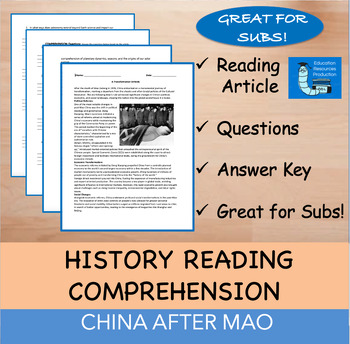 Preview of China After Mao - Reading Comprehension Passage & Questions