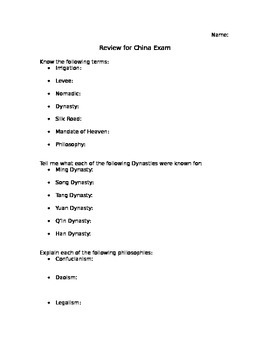 Preview of China Exam Review