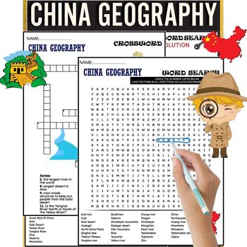 Preview of China Geography Fun Worksheets , Word Search And Crossword