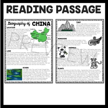 Geography of China Reading Comprehension Worksheet by Teaching to the