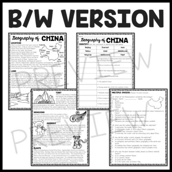 geography of china reading comprehension worksheet by