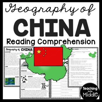 Preview of Geography of China Reading Comprehension Worksheet Country Studies Asia