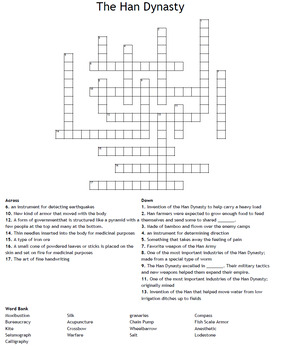 Preview of China: Han Dynasty Crossword Puzzle and Key