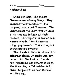 Preview of China Reading Comprehension Packet