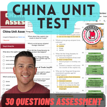 Preview of China Unit Assessment - Google Forms - 30 Questions - Study Guide + Game