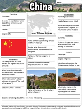 Preview of China Worksheet