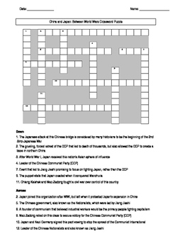 Preview of China and Japan Between World Wars Crossword Puzzle