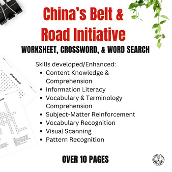 Preview of China's Belt & Road Initiative Crossword Puzzle, Word Search & Worksheet