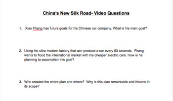 Preview of China's New Silk Road- Documentary Video Questions 