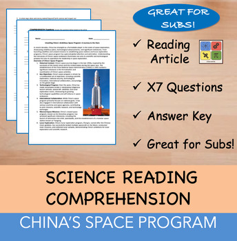 Preview of China's Space Program - Reading Passage x 10 Questions - 100% EDITABLE