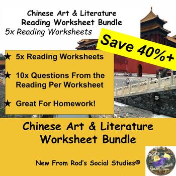 Preview of Chinese Art & Literature Lesson Reading Worksheet Bundle **Editable**