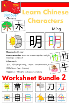 Preview of Chinese Character Worksheets & Quiz (2nd Set)