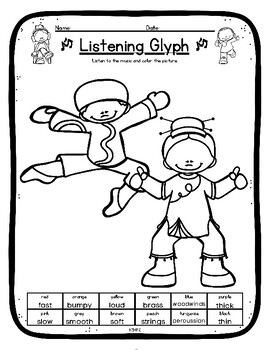 Preview of Chinese Dancers Listening Glyph Elements of Music Coloring Worksheet Activity