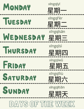 Preview of Chinese Days of The Week Cutout