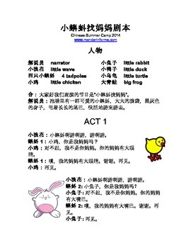Preview of Chinese Drama Play Script 小蝌蚪找妈妈 The Tadpoles Looking For Its Mother