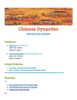 Preview of Chinese Dynasties - Resources by Dynasty
