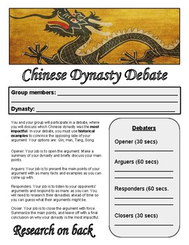 Preview of Chinese Dynasty Debate Project