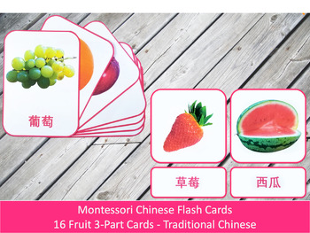 Preview of Chinese Flash Cards // Fruit // 16 Cards (Montessori) //Traditional