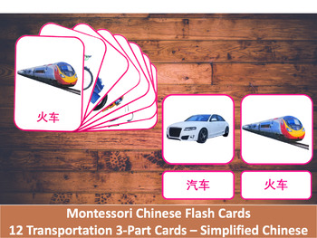 Preview of Chinese Flash Cards // Transportation // 12 Cards (Montessori) // Simplified
