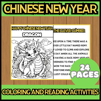Preview of Chinese Lunar New Year 2024 Zodiac Animal Coloring Page&reading activitie