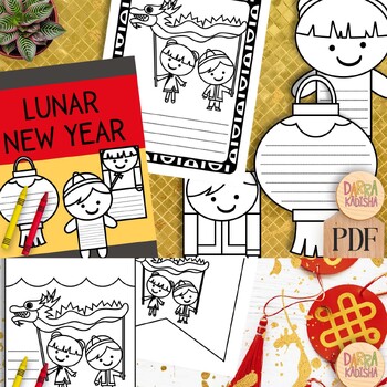 Preview of Chinese Lunar New Year 2024 activity and writing pages. Dragon year