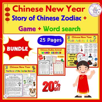 Preview of Chinese Lunar New Year Bundle : Chinese Zodiac Story + Game + Word search