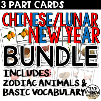 Preview of Chinese/Lunar New Year & Chinese Zodiac Photo Flashcards, 3 Part Cards, Vocab