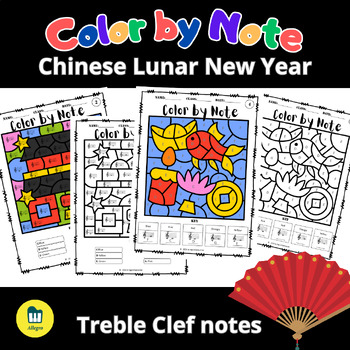 Preview of Chinese Lunar New Year - Color by Note - Treble Clef Notes