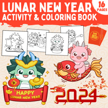 Preview of Lunar New Year 2024 Year of the Dragon Activity Coloring Book Printable FREE