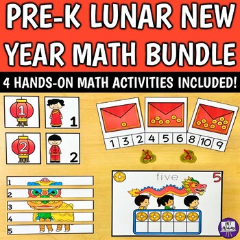 Preview of Chinese Lunar New Year Math Bundle - 4 PreK Counting, Numbers Activity Centers