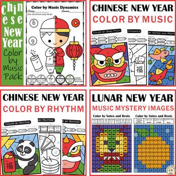 Preview of Chinese Lunar New Year Music Coloring Activities Bundle | Color-by-Note