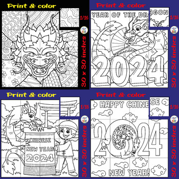 Preview of Chinese Lunar New Year of the Dragon 2024 Collaboration Coloring Poster Bundle