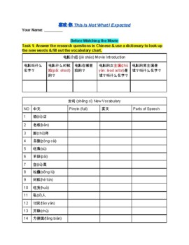 Preview of 看电影，学中文 Chinese Movie Worksheet 喜欢·你 This Is Not What I Expected by 周冬雨 & 金城武