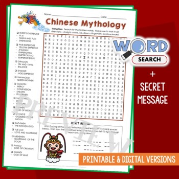 Preview of Chinese Mythology Word Search Puzzle Activity Vocabulary Sheet Secret Message