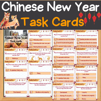 Preview of Lunar New Year 2024 Year of the Dragon 20 Task Cards trivia game Chinese New Yea