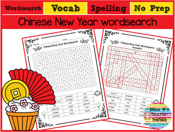 Preview of Chinese New Year Wordsearch - Cute colouring vocabulary celebrations holidays
