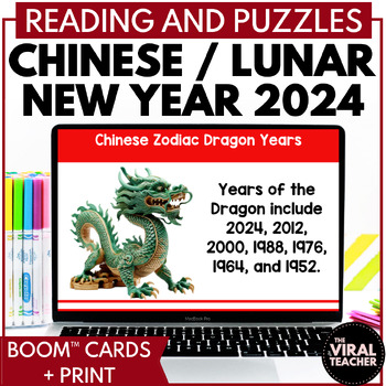 Preview of Chinese New Year 2024 Fun Facts + Reading Comprehension Activity Boom Cards™