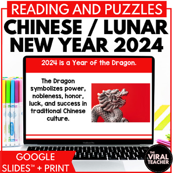 Preview of Chinese New Year 2024 Fun Facts + Reading Comprehension Questions Google Slides™